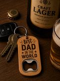 Personalised Best Dad Bottle Opener Keyring – Engraved Wooden Father's Day Gift