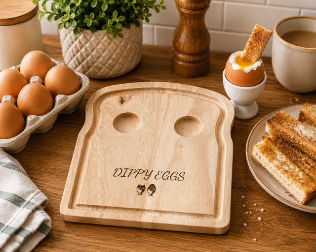 Personalised Dippy Eggs Breakfast Board – Wooden Egg & Soldiers Tray