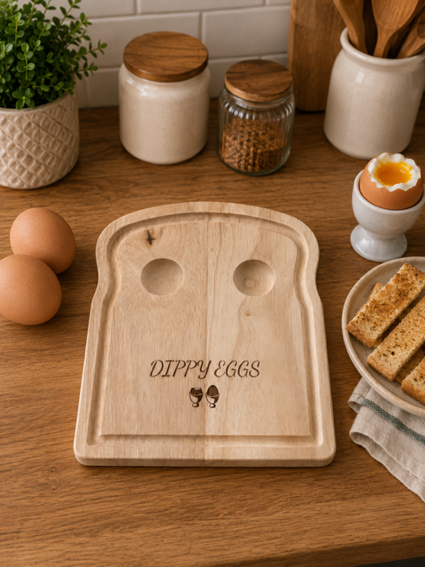 Personalised Dippy Eggs Breakfast Board – Wooden Egg & Soldiers Tray
