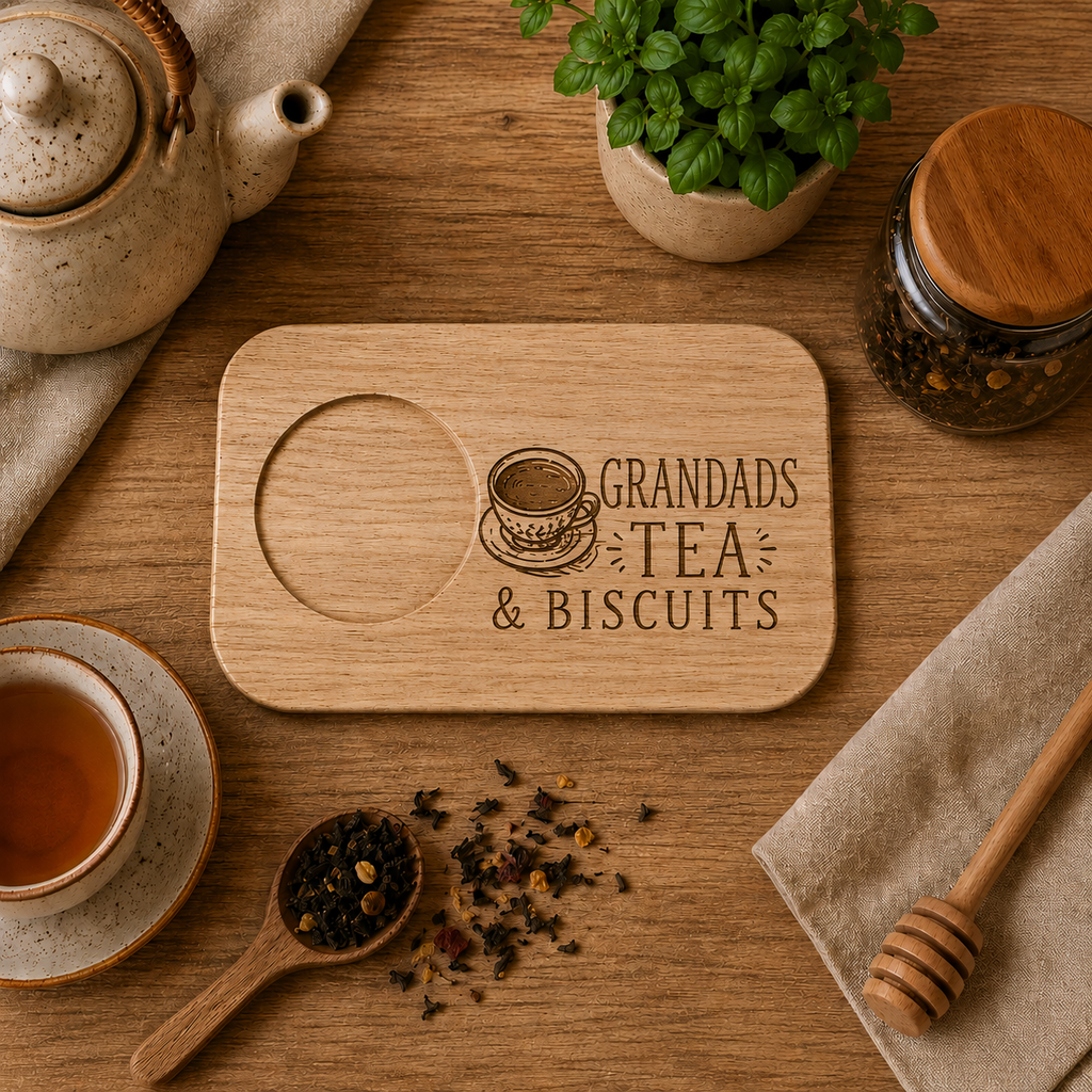 Grandad's Tea & Biscuits Personalised Wooden Drink Board