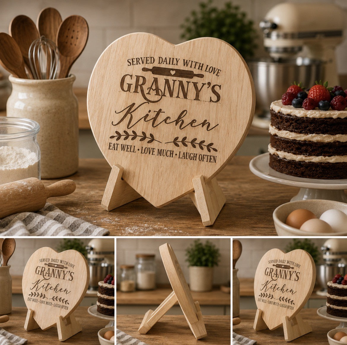 Personalised Heart Cutting Board and stand – A Gift Made with Love