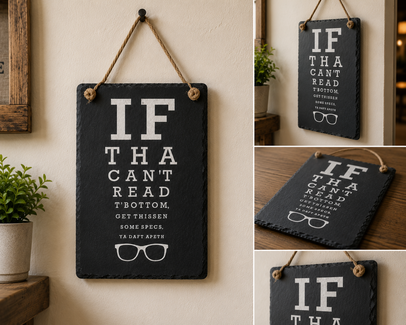 “If Tha Can’t Read T’Bottom…” Funny Yorkshire Slate Sign – Rustic Northern Wall Décor