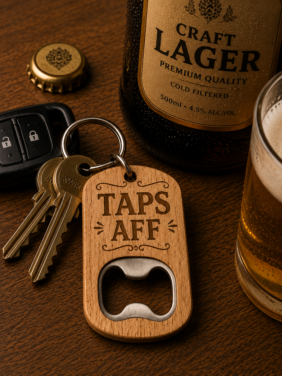 Taps Aff Wooden Bottle Opener Keyring