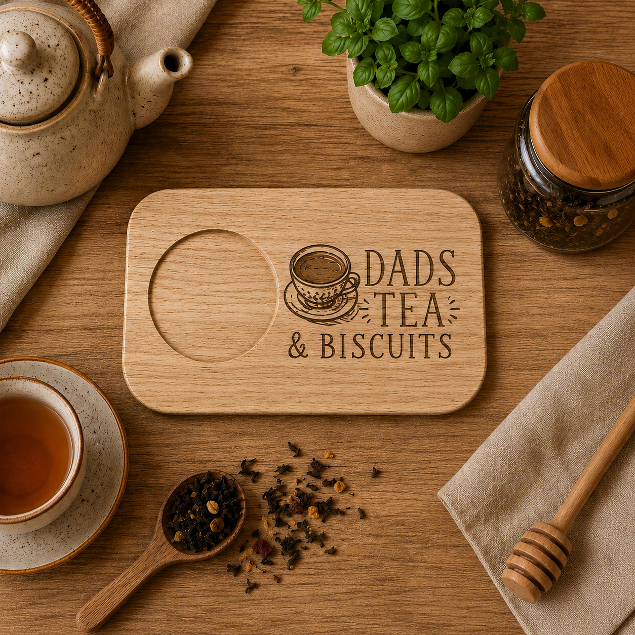 Dad's Tea & Biscuits Personalised Wooden Drink Board