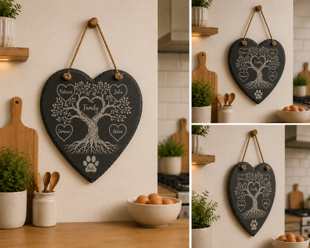 Personalised Slate Heart with Family Names & Pet Paw