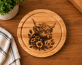Highland Cow Engraved Wooden Serving Board – Rustic Scottish Kitchen Décor
