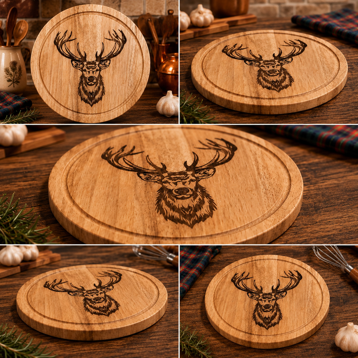 Rustic Stag Engraved Wooden Serving Board – Scottish Highland Style